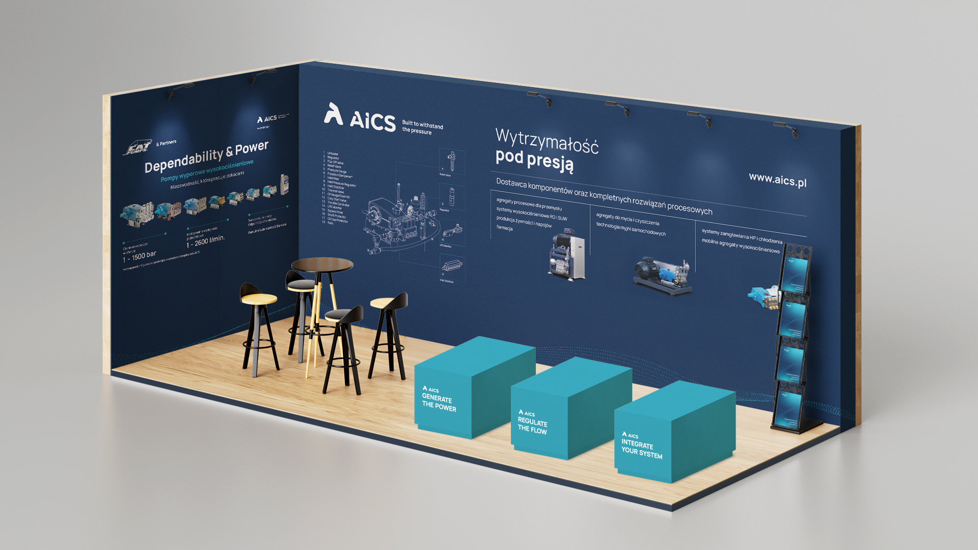 AICS rebranding stoisko wizualizacja